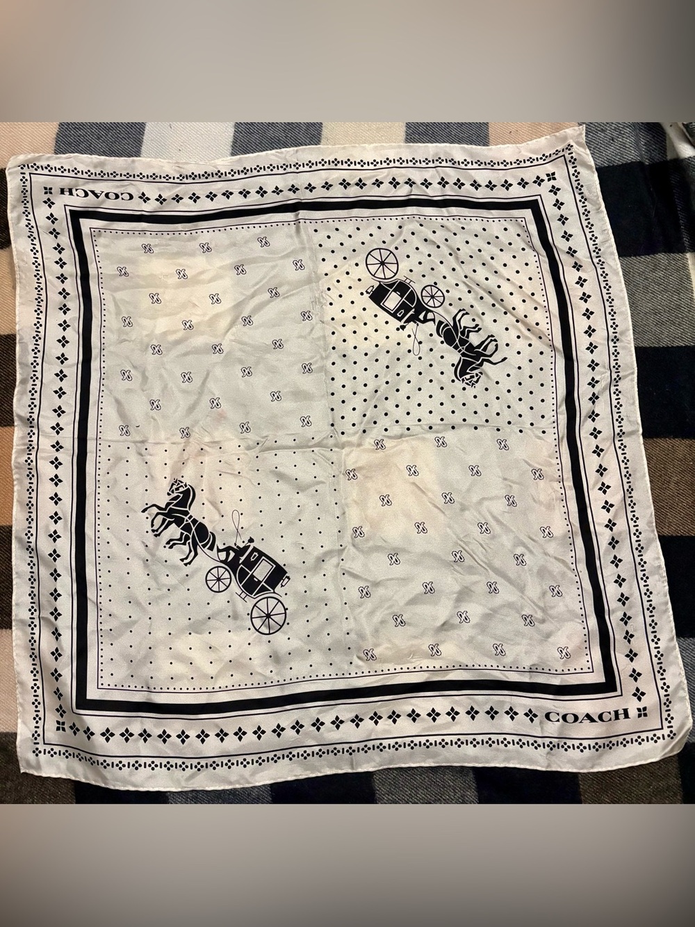 Coach Cream and Black Horse & Carriage Bandana Scarf